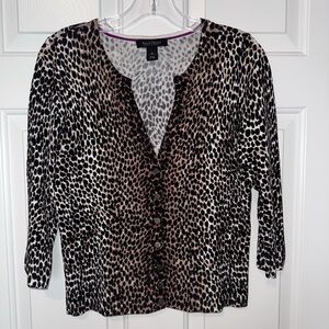 White House Black Market Leopard Print Button Down Shirt - Black and Brown
